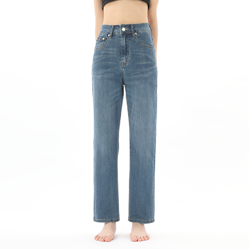 高腰薄款小直筒阔腿裤牛仔裤