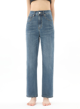 GPOD IUPL宽松阔腿裤复古薄款蓝色高腰直筒牛仔裤女2025冬季新款3