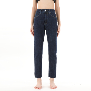 女2025冬新款 毛边深蓝丹宁宽松高腰小直筒牛仔裤 VGOZE薄款 GPOD