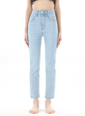 gpod vgoze薄款直筒裤垂感高级感牛仔女高腰窄版修身显瘦九分裤0