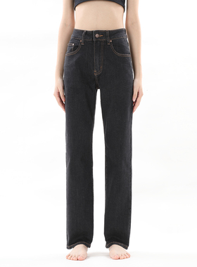 gpod IUPL薄款烟灰炭黑色拖地宽松阔腿高腰直筒牛仔裤女2025新款4