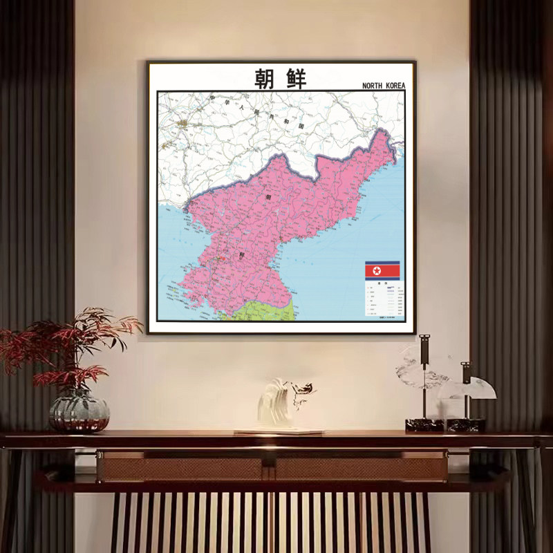 新款朝鲜地图带外框定制高清实用