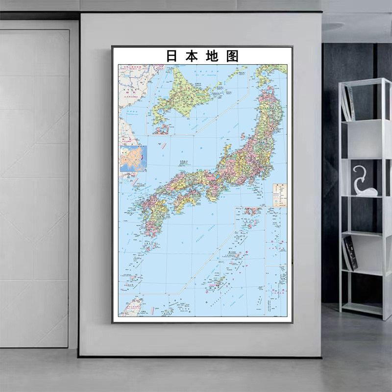 新款日本地图挂画带外框定制