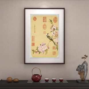 邹一桂碧桃春鸟图报春花临摹中国风壁画茶室书房背景名家客厅装饰