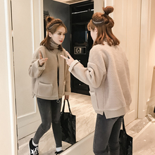 宽松圆领棒球服夹克上衣皮毛一体羊羔毛短外套女小个子 2019秋冬季