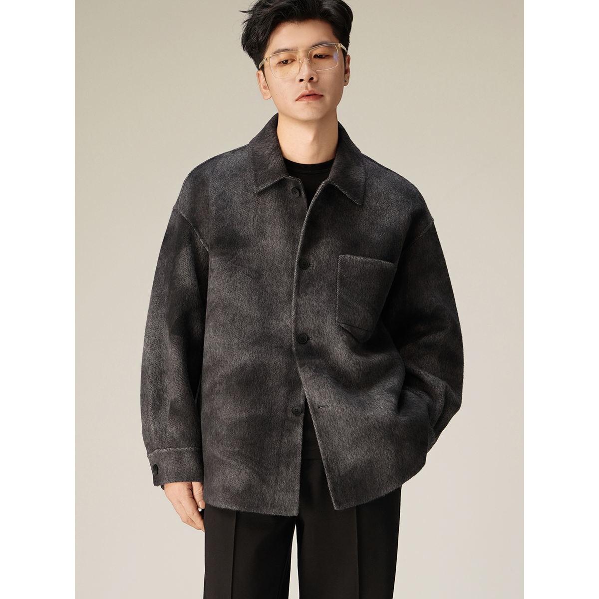 100%羊毛双面毛呢加厚廓形外套