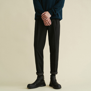 裤 休闲毛呢西装 男磨毛锥形九分裤 长裤 子 松紧腰修身 PEICHUAN