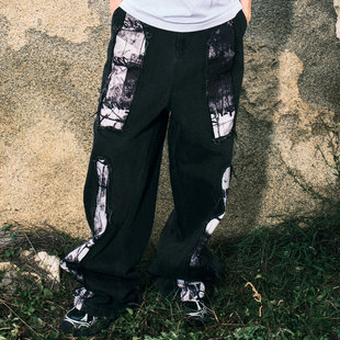 GENANX闪电潮牌美式 秋冬裤 子张函瑞同款 复古直筒水洗宽松牛仔裤