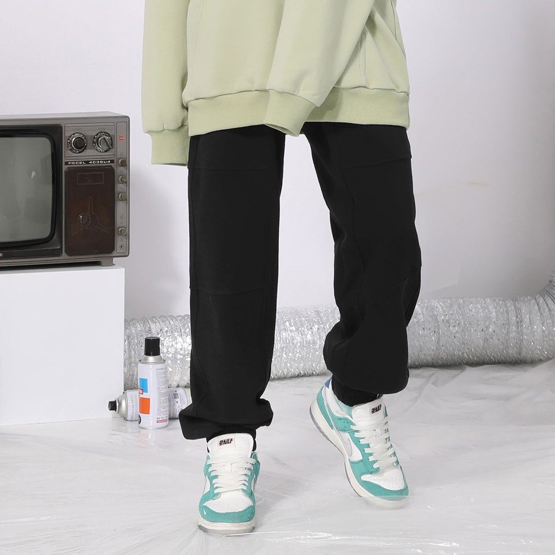 TVX春秋季简约字母印花纯色卫裤束脚裤运动裤休闲裤男女同款黑色