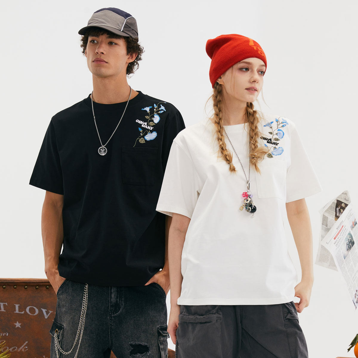 GENANX闪电潮牌2025夏季新品上衣圆领绣花合身凉感男正肩短袖T恤