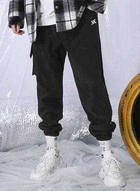 XXGOGO秋冬季灯芯绒绣花多口袋松紧腰束脚宽松休闲裤男女同款