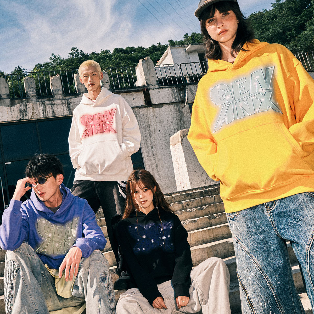 GENANX闪电潮牌加绒加厚连帽卫衣外套男女款潮流新款秋冬季情侣装