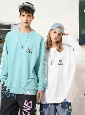 GENANX × xxgogo联名款 新款宽松休闲情侣基础印花圆领纯色卫衣