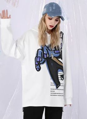 bt潮牌春秋大齿怪印花宽松连帽卫衣潮牌情侣装卡通太空棉男女同款