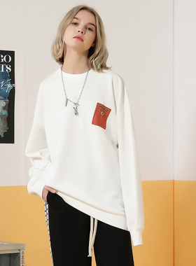 XXGOGO春秋大吉大利招财猫红包字母印花纯棉圆领宽松卫衣男女同款