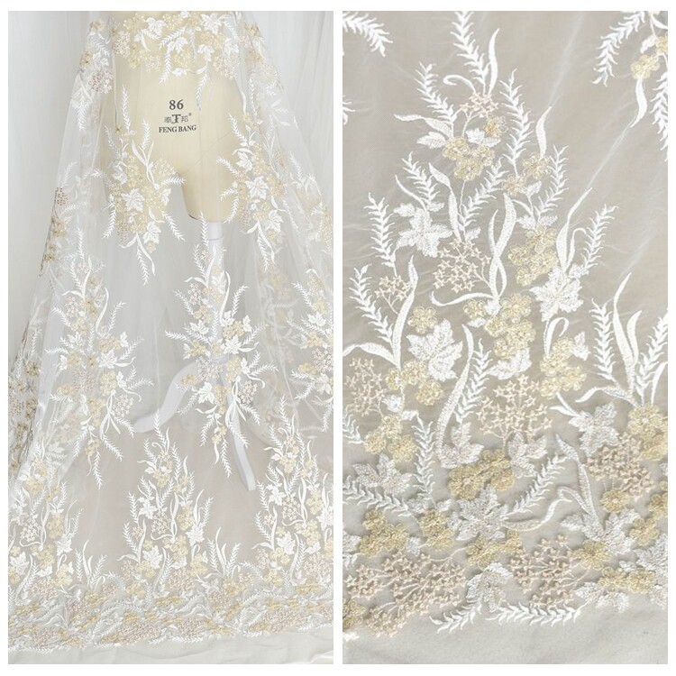 气质香槟金刺绣蕾丝花边辅料婚纱礼服手工diy面料服装演出服布料