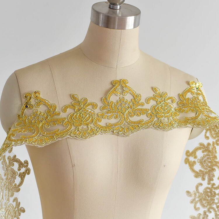 金色亮片刺绣蕾丝花边辅料婚纱礼服童装手工diy旗袍下裙装饰材料