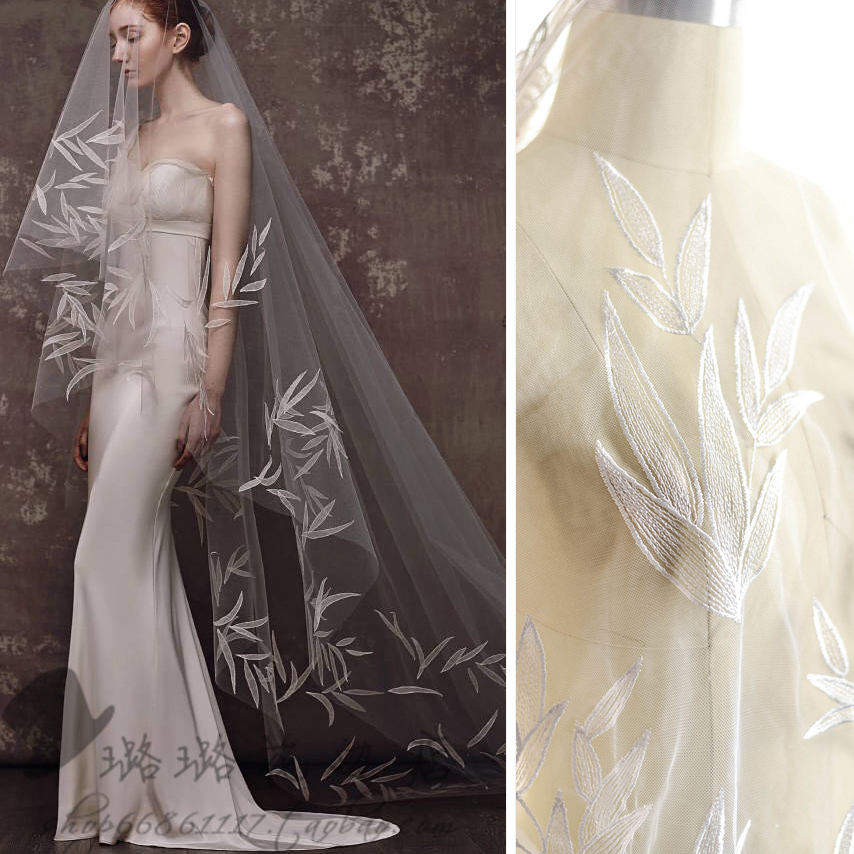 仙仙竹叶刺绣蕾丝面料仙女裙网纱布料婚纱头纱diy手工服装饰材料