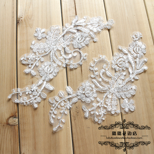 银线车骨蕾丝对花贴花窗花朵 新娘结婚婚纱手工DIY服饰辅料材料白