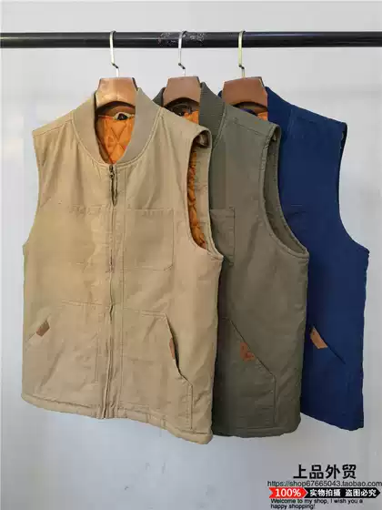 European and American Men's Autumn and Winter Pure Cotton Washed Vintage Loose Large Size Thickened Warm Multi-Pocket Work Vest Jacket