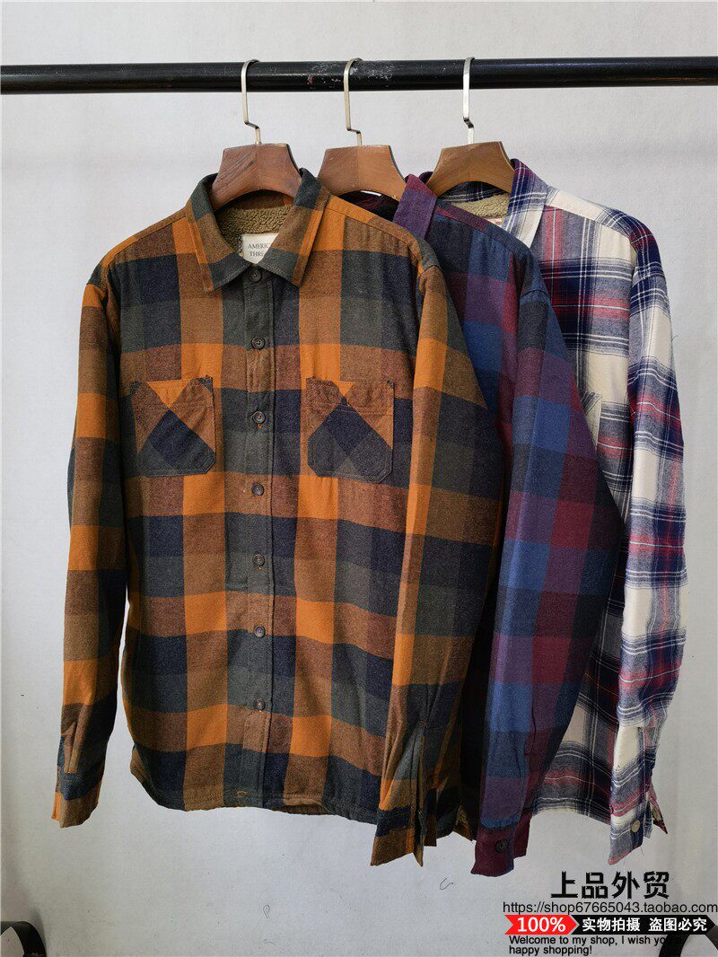 美潮男士秋冬季复古宽松大码经典格子衬衫 街头嘻哈OLDSCHOOL棉衣