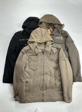 重工水洗 男士冬季加棉加厚保暖连帽多兜工装M65夹克外套休闲棉衣