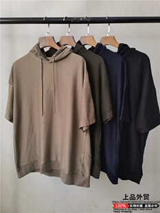外贸出口日单男士春夏休闲复古纯色卫衣街头嘻哈半袖套头衫空调衫