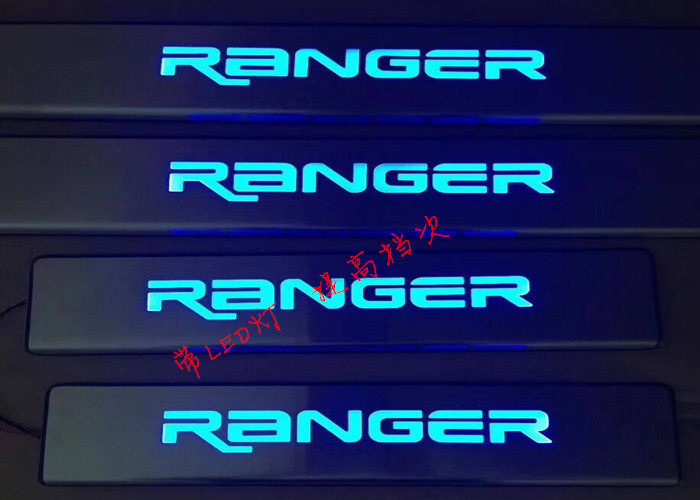 适用12-21年福特ranger改装门槛防踩条不锈钢迎宾踏板带LED灯踏板