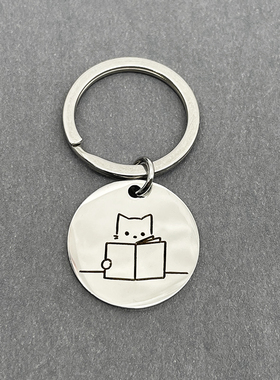 日系小猫躲猫猫 简笔线条卡通不锈钢金属钥匙扣 FuG贵儿