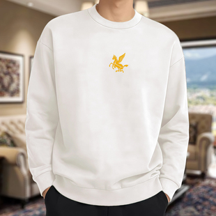 2026毛圈棉大码卫衣春季新款圆领卫衣宽松版型时尚潮流金色飞马