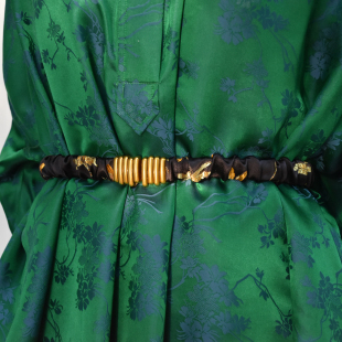 国风香云纱真丝混纺褶皱调节连衣裙细腰带高货铜搭扣松紧显瘦腰带