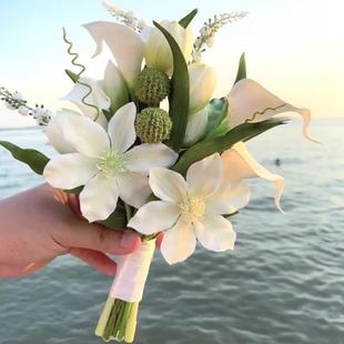 高档新娘手捧花韩式 婚礼郁金香影楼婚纱拍照假花领证登记领证花束