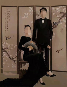 喜嫁中式婚纱照摄影道具古装室内拍照背景双面屏风影楼复古中国风