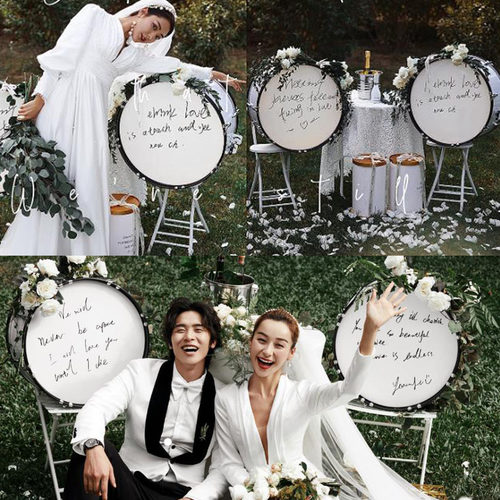 时尚浪漫婚纱摄影道具森系影楼外景拍照韩式创意银色大鼓萨克斯