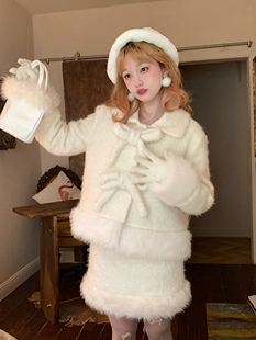 森女系原创想去海边 秋冬保暖短半身裙可爱乖巧少女毛呢外套 囡囡