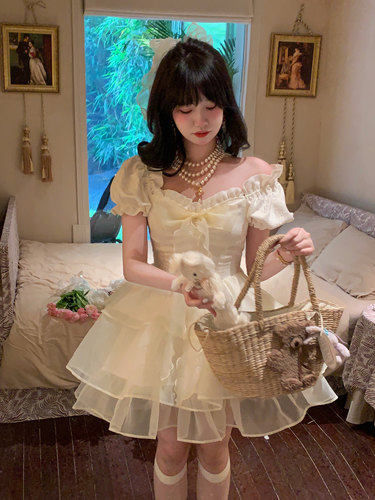 甜美三层纱裙摆少女蓬蓬裙连衣裙