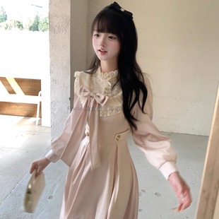 长袖 森女系原创想去海边 浅粉秋季 甜甜 连衣裙 洋菓子店