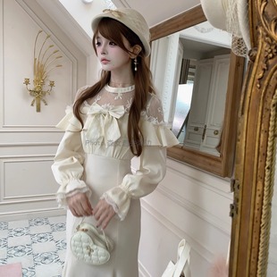 森女系原创想去海边 蝴蝶结镂空清楚系刺绣连衣裙 云雾追梦