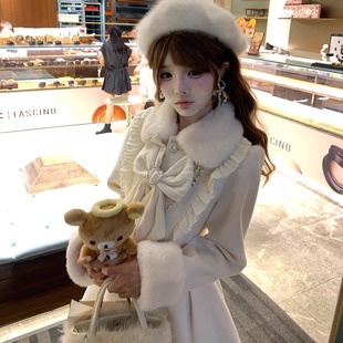 森女系原创想去海边 甜美保暖毛呢外套裙子蝴蝶结 初秋祈愿