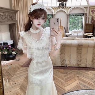 连衣裙少女纱裙 甜美蕾丝修身 森女系原创想去海边 熠熠闪光