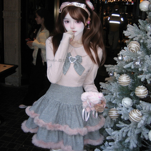 森女系原创想去海边 蕾系甜美秋冬针织连衣裙打底单穿 街灯晚风