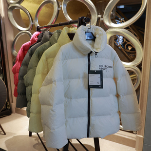 强推韩单男女同款双口袋拉链大字母青春款宽松轻柔羽绒立领外套