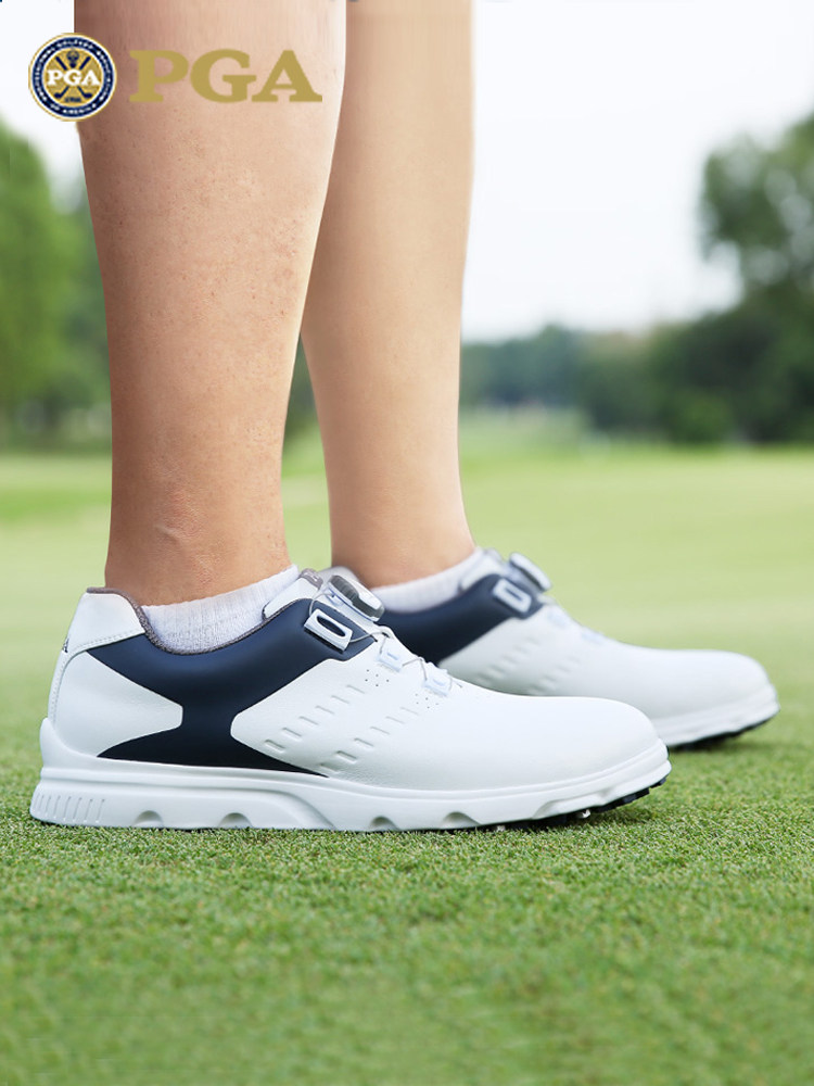 PGA 소프트 솔 골프 신발 남성용 방수 신발 손잡이 끈 경량 쿠션 미끄럼 방지 고정 스파이크