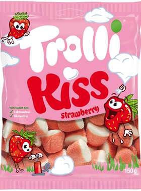 德国进口Trolli口力草莓味棉花糖软糖kiss亲吻橡皮糖水果味零食