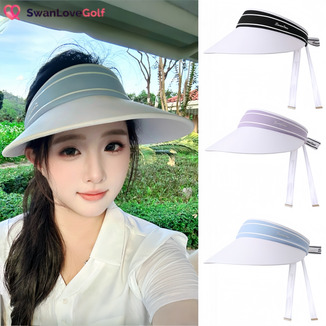SG空顶防晒帽高尔夫球帽女无顶帽防紫外线大檐帽可拆卸蝴蝶结帽子