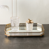 欧式 北欧ins风长方形托盘 镂空金属镜面茶几收纳盘 样板间置物盘
