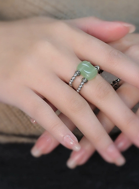 新款复古做旧双层鱼纹珠弹力戒指女民族风小众设计高级感国潮指环