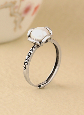 新中式高端珍珠花朵戒指