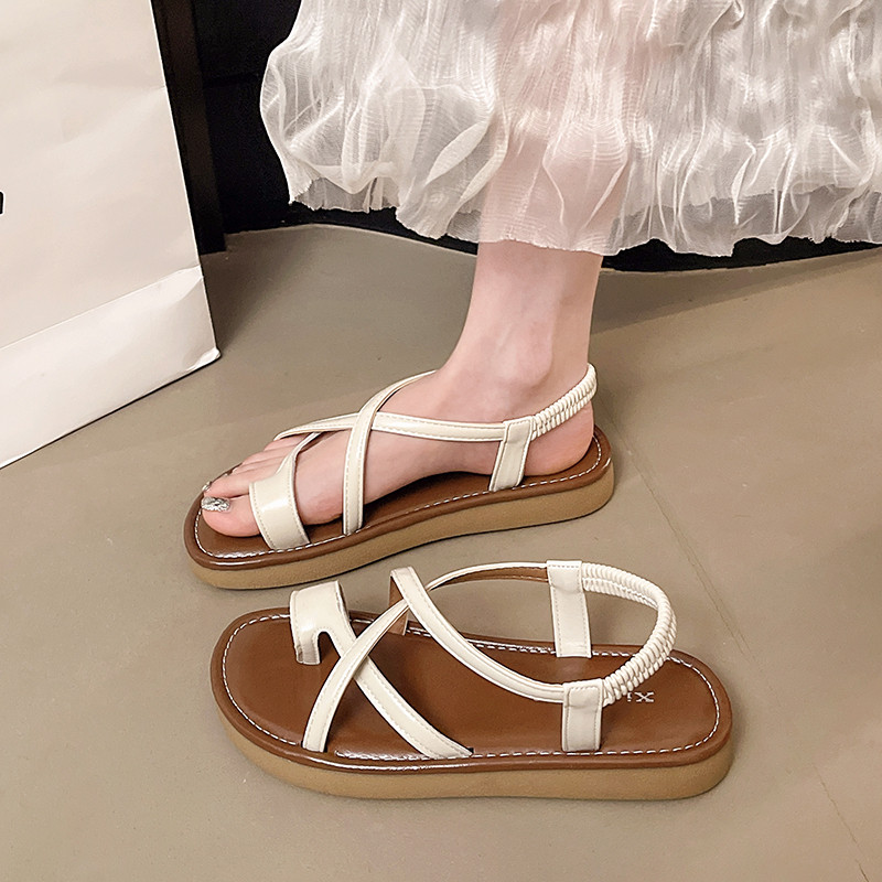 韩版交叉绑带罗马凉鞋女款夏季平底百搭防滑休闲度假沙滩鞋露趾鞋,女鞋,罗马凉鞋,淘宝优惠券,粉丝福利购,淘宝优惠卷