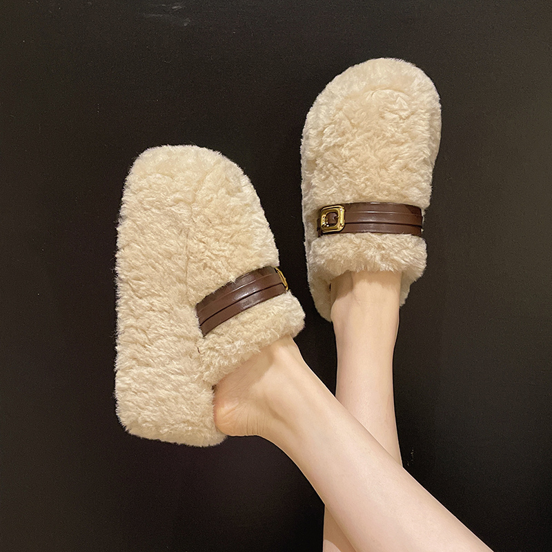 7cm高级感毛绒包头拖鞋女